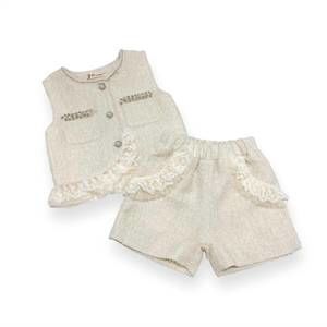 NEW DOE A DEAR kid's embellished tweed vest set in beige